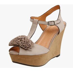 Nicole Abloom Rosette T-strap SUEDE Leather Sandal 7.5 Wedding Anthropologie